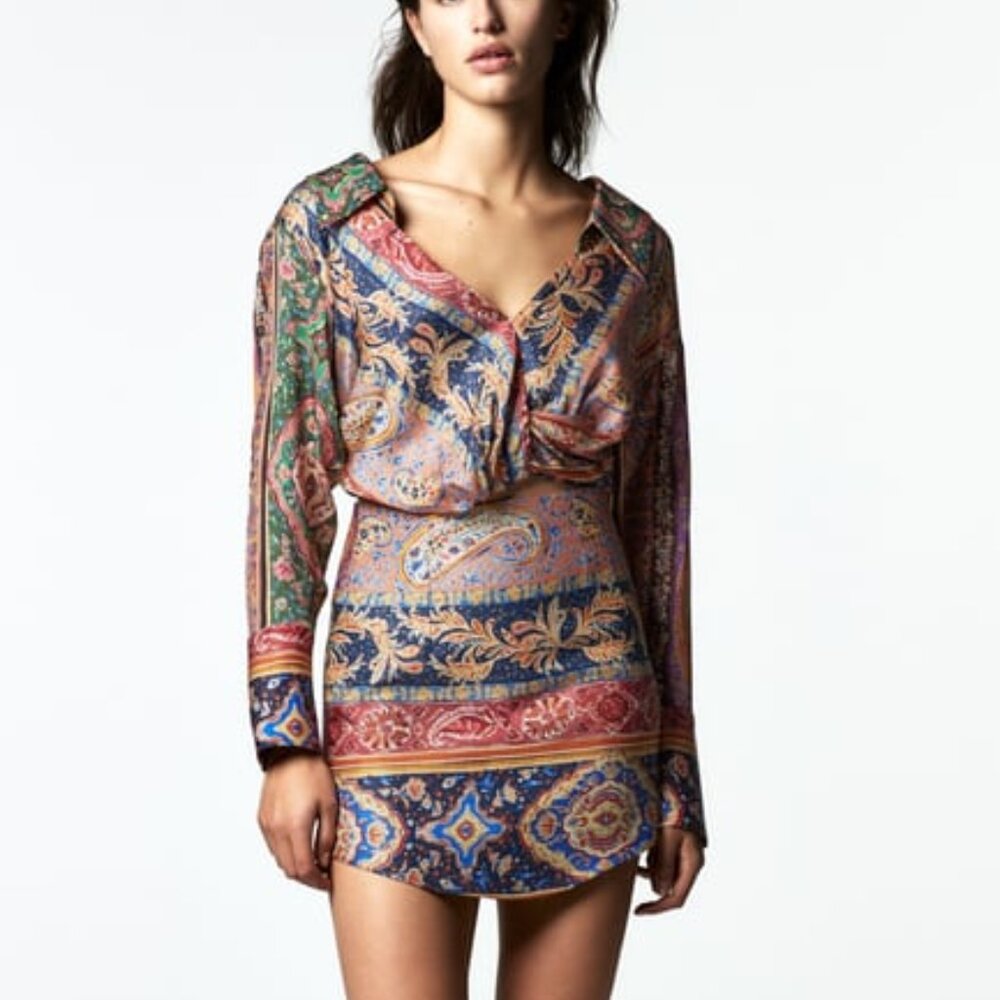 Coordinated Set - Satin Paisley Print Set (Skirt + Top)